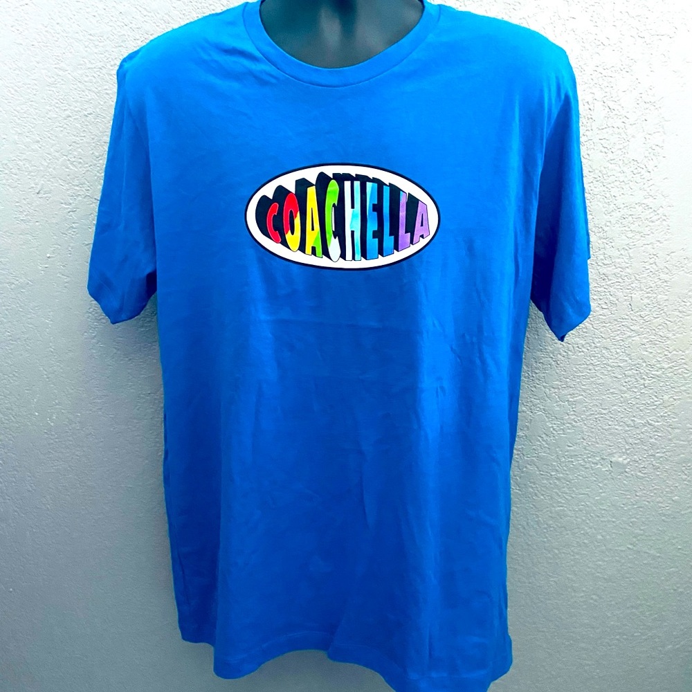 Coachella 2019 Blue T-shirt w/ Rainbow Pride Letters